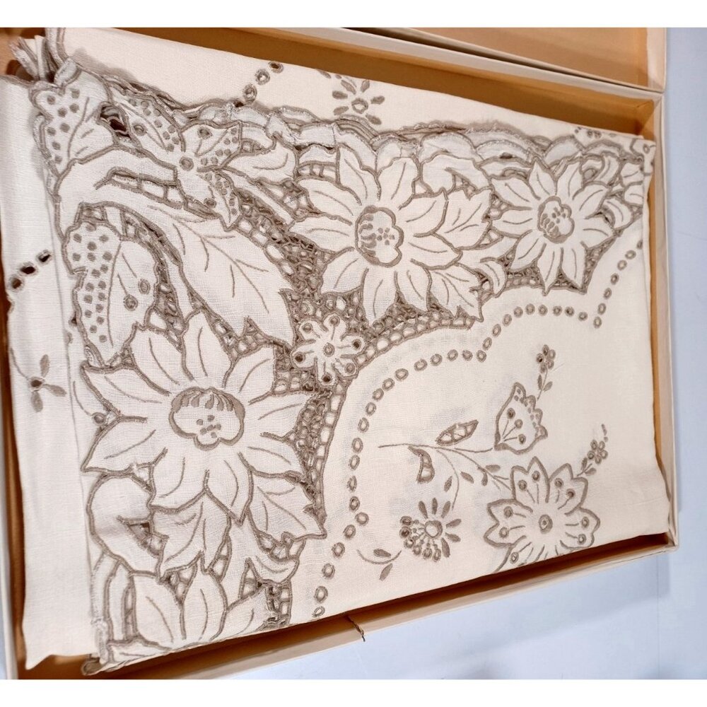 NOS Vintage Madeira Daisy Floral Cutwork Tablecloth Set With Delicate Embroidery - Picture 5 of 14